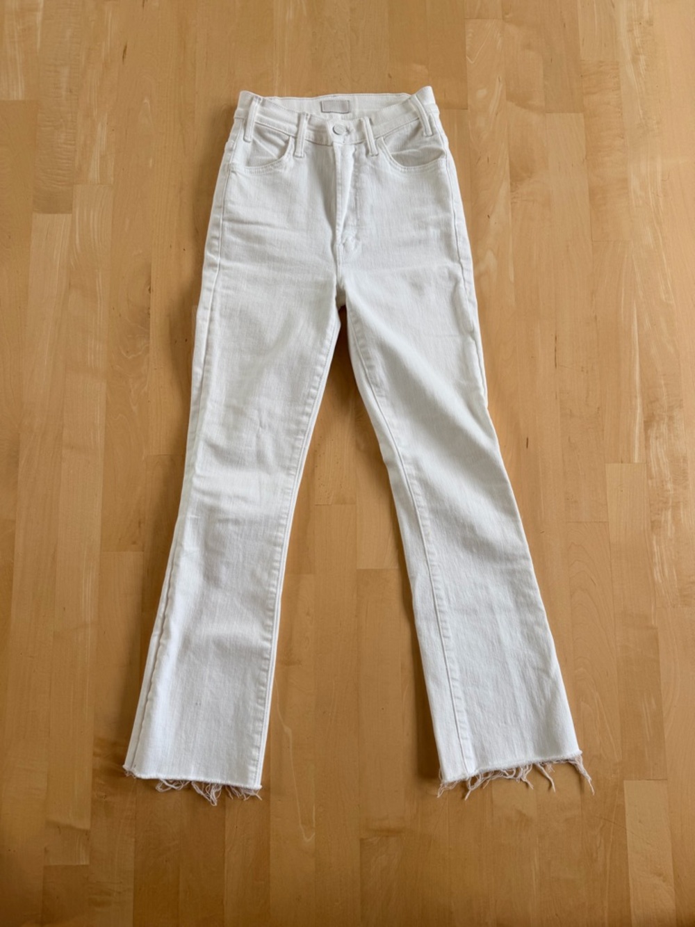 MOTHER The Hustler Ankle Fray White Jeans